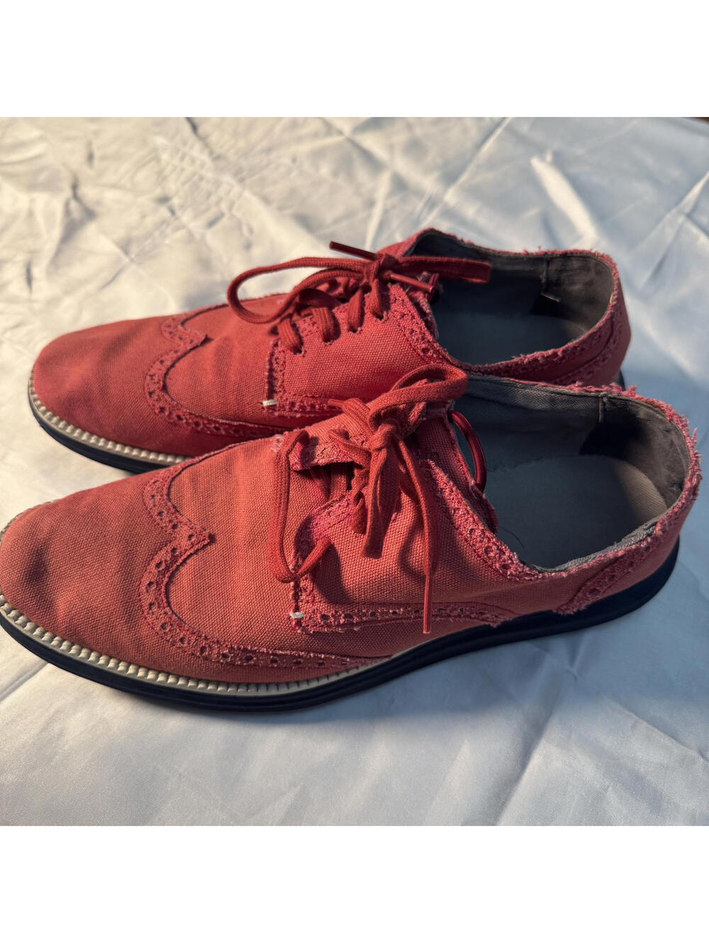 Cole Haan Grand.OS Canvas Wingtip Shoes Red Mens 9 M Vietnam